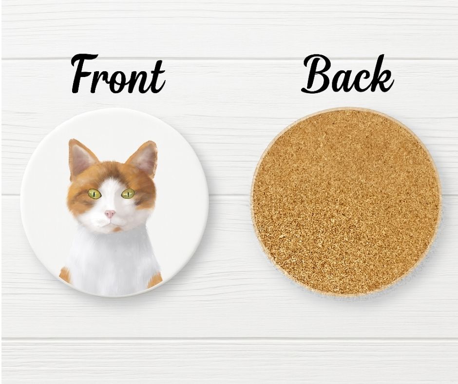 Orange and White Cat Ceramic Coaster - MerikaArt