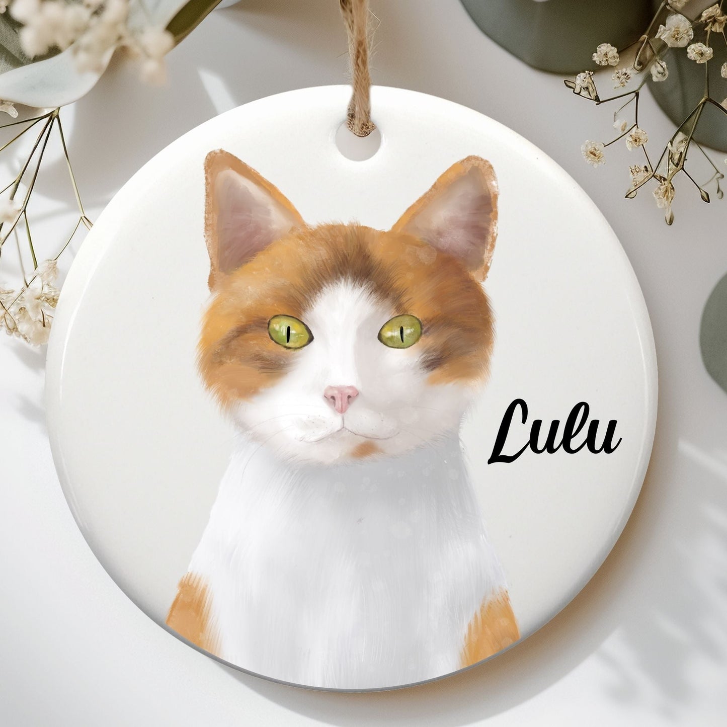 Orange and White Cat Ceramic Ornament - MerikaArt