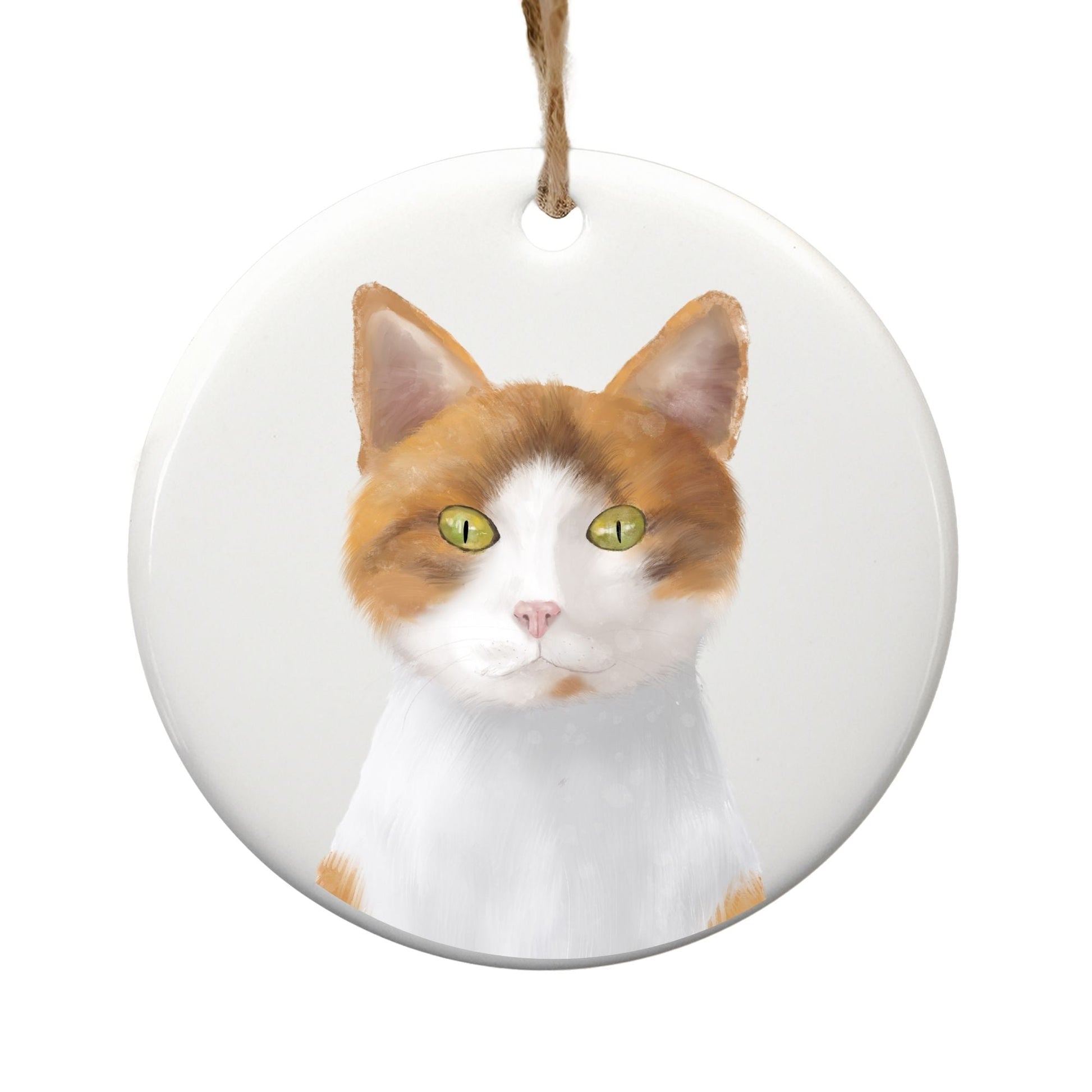 Orange and White Cat Ceramic Ornament - MerikaArt