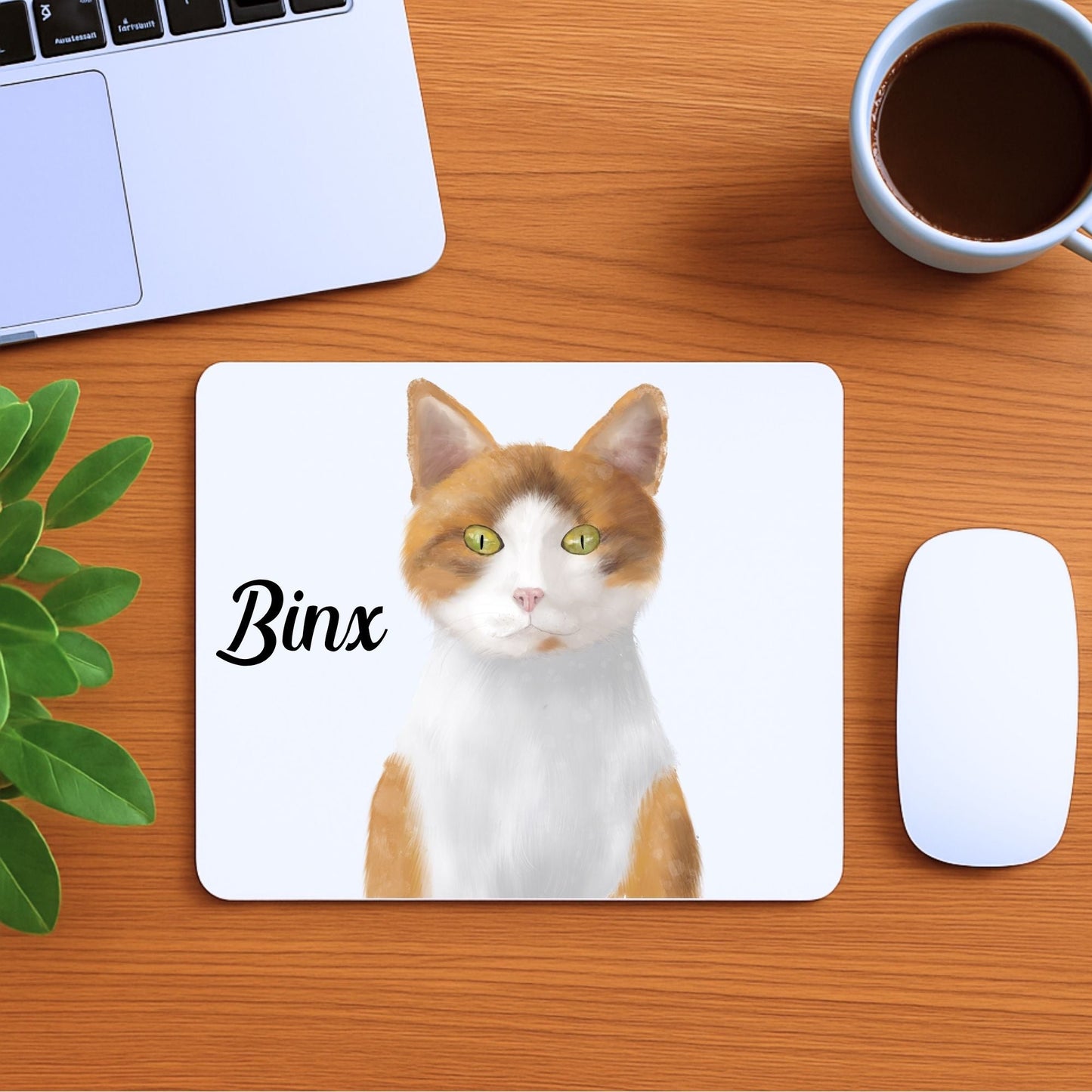 Orange and White Cat Mousepad - MerikaArt