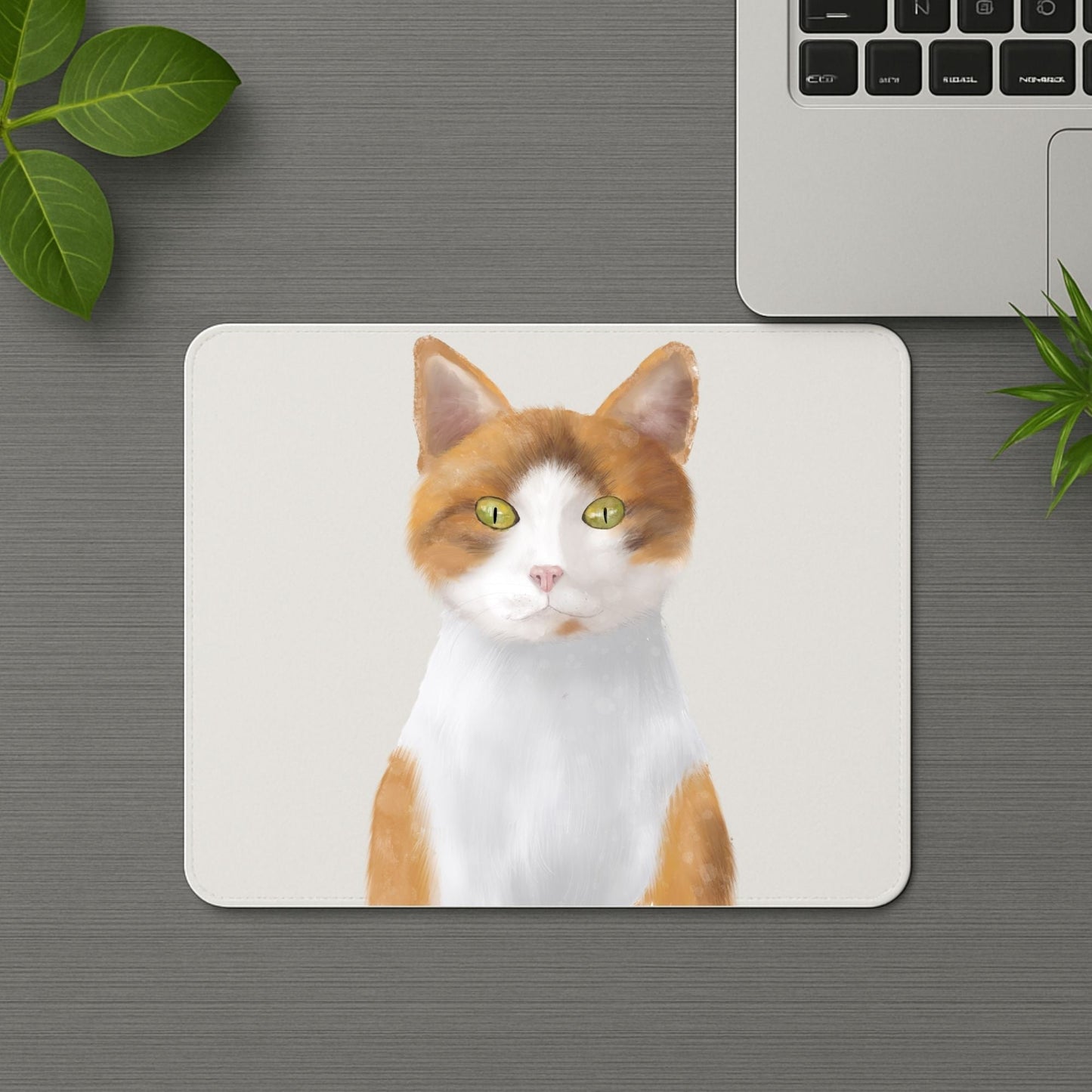 Orange and White Cat Mousepad - MerikaArt