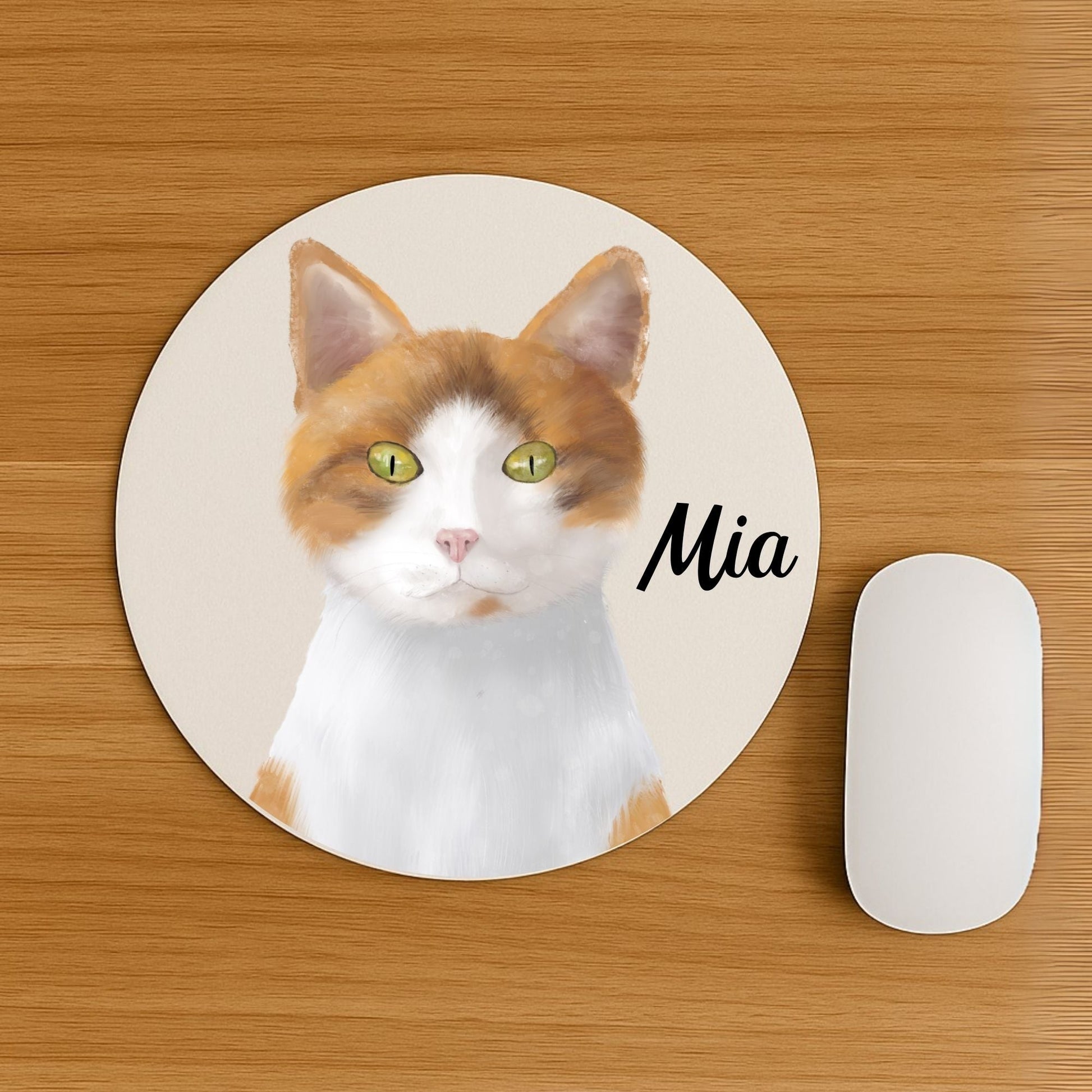 Orange and White Cat Mousepad - MerikaArt
