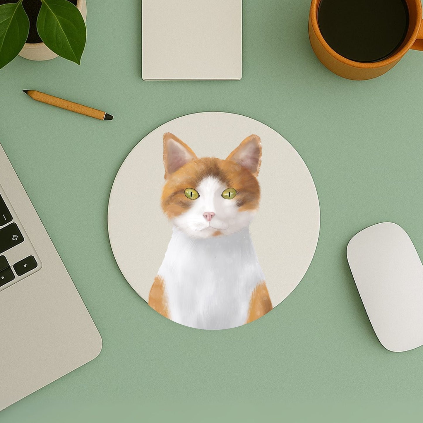 Orange and White Cat Mousepad - MerikaArt