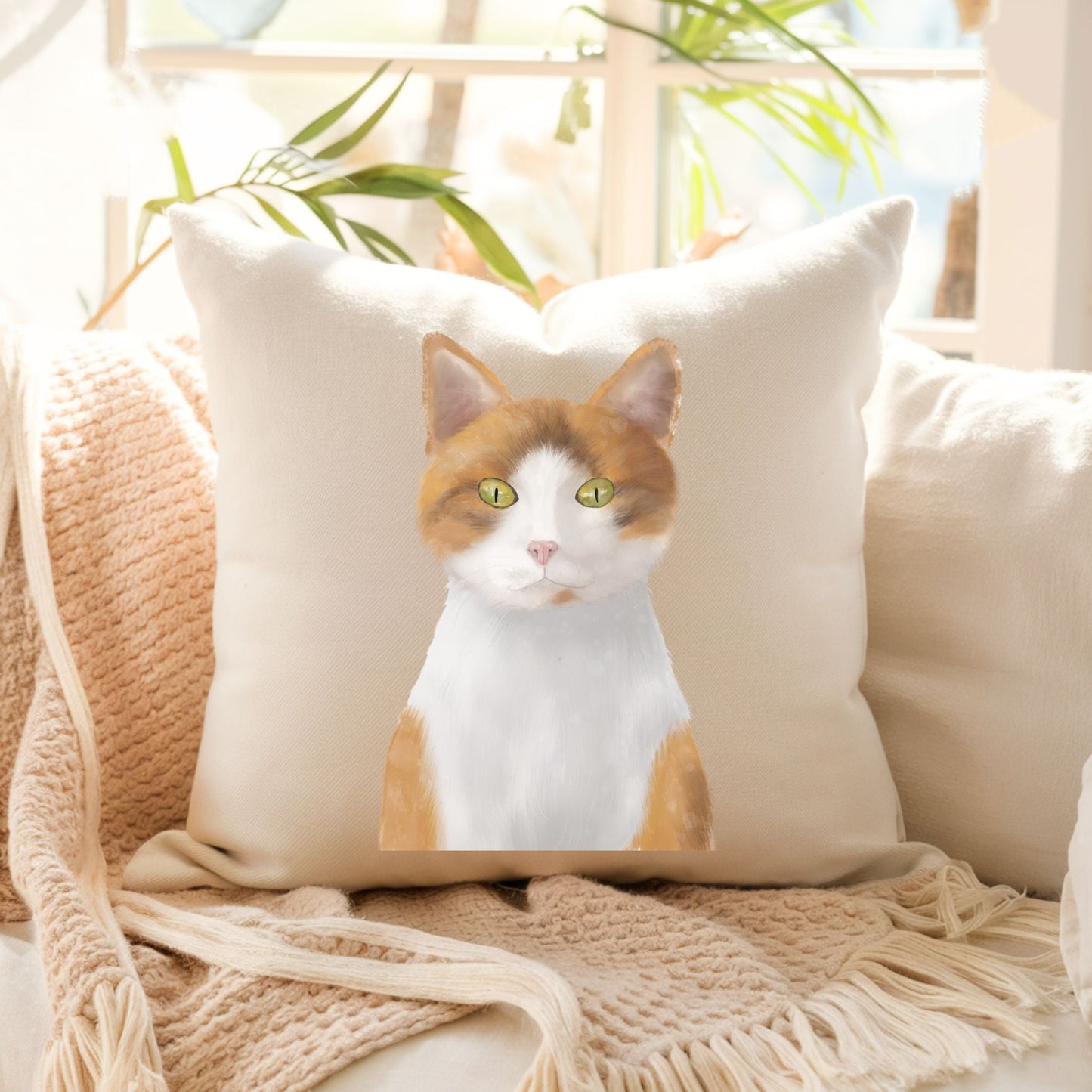 Orange and White Cat Pillow - MerikaArt