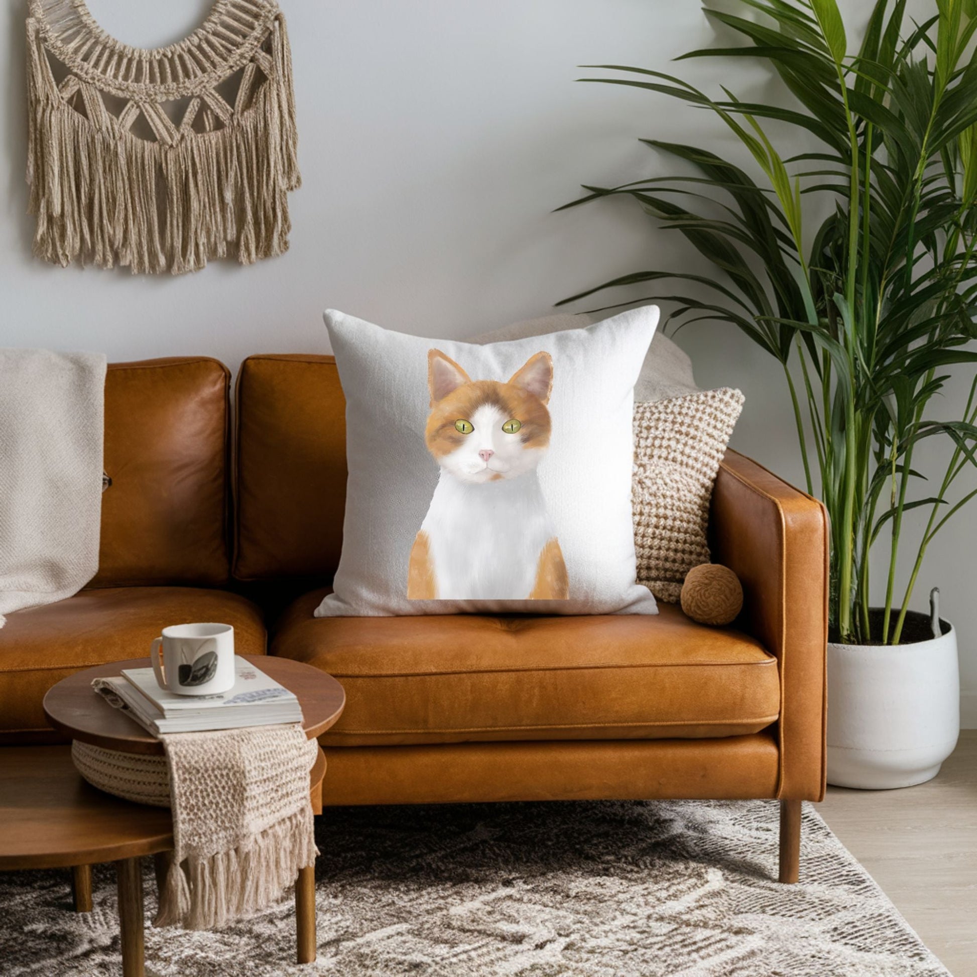 Orange and White Cat Pillow - MerikaArt