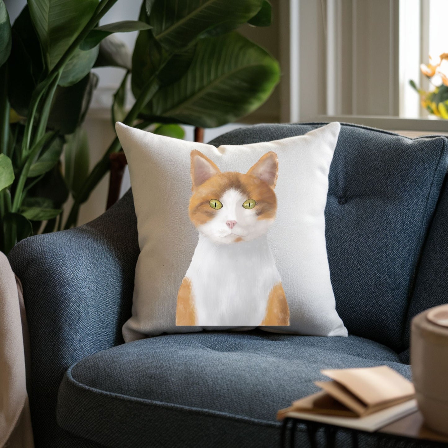 Orange and White Cat Pillow - MerikaArt