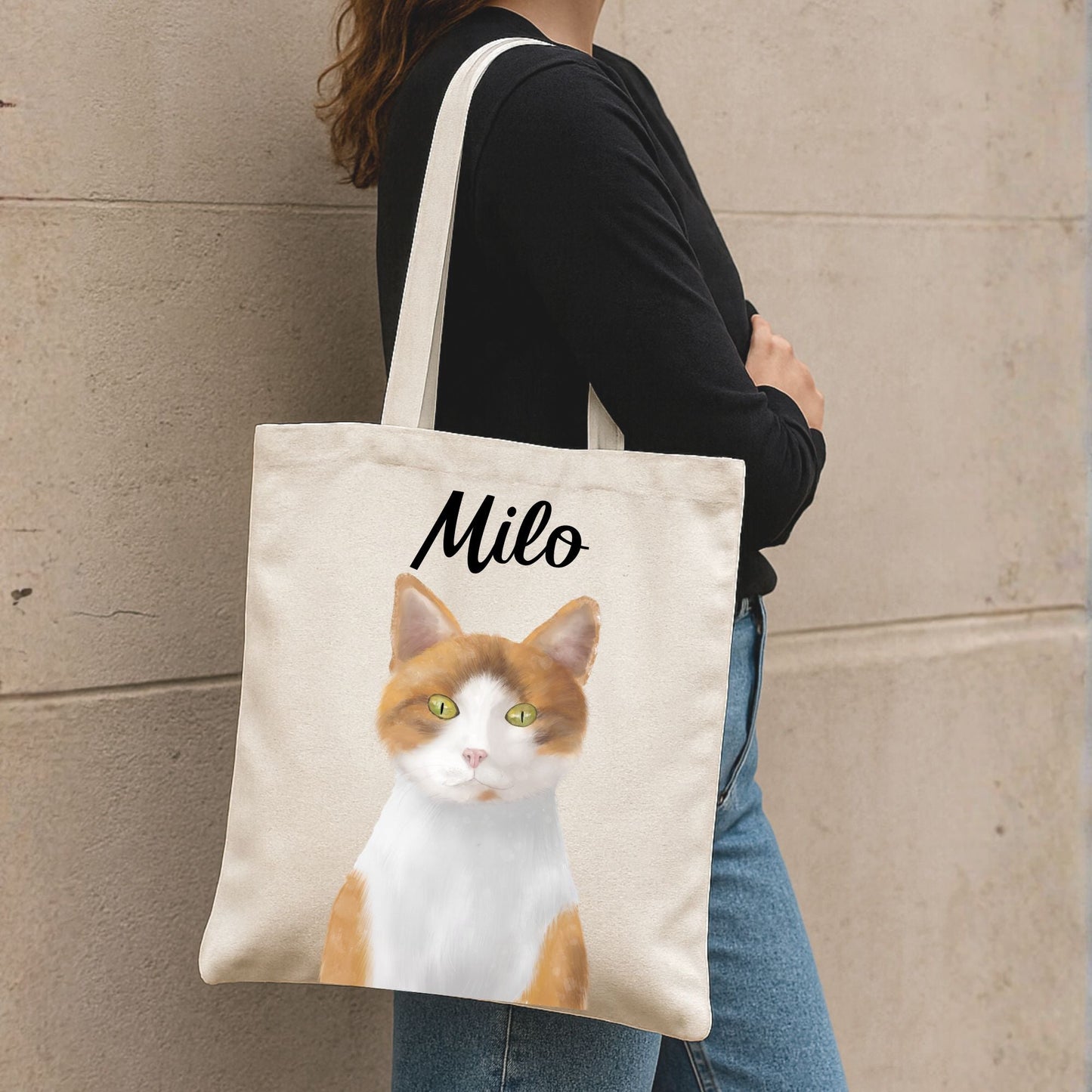 Orange and White Cat Portrait Canvas Tote Bag - MerikaArt