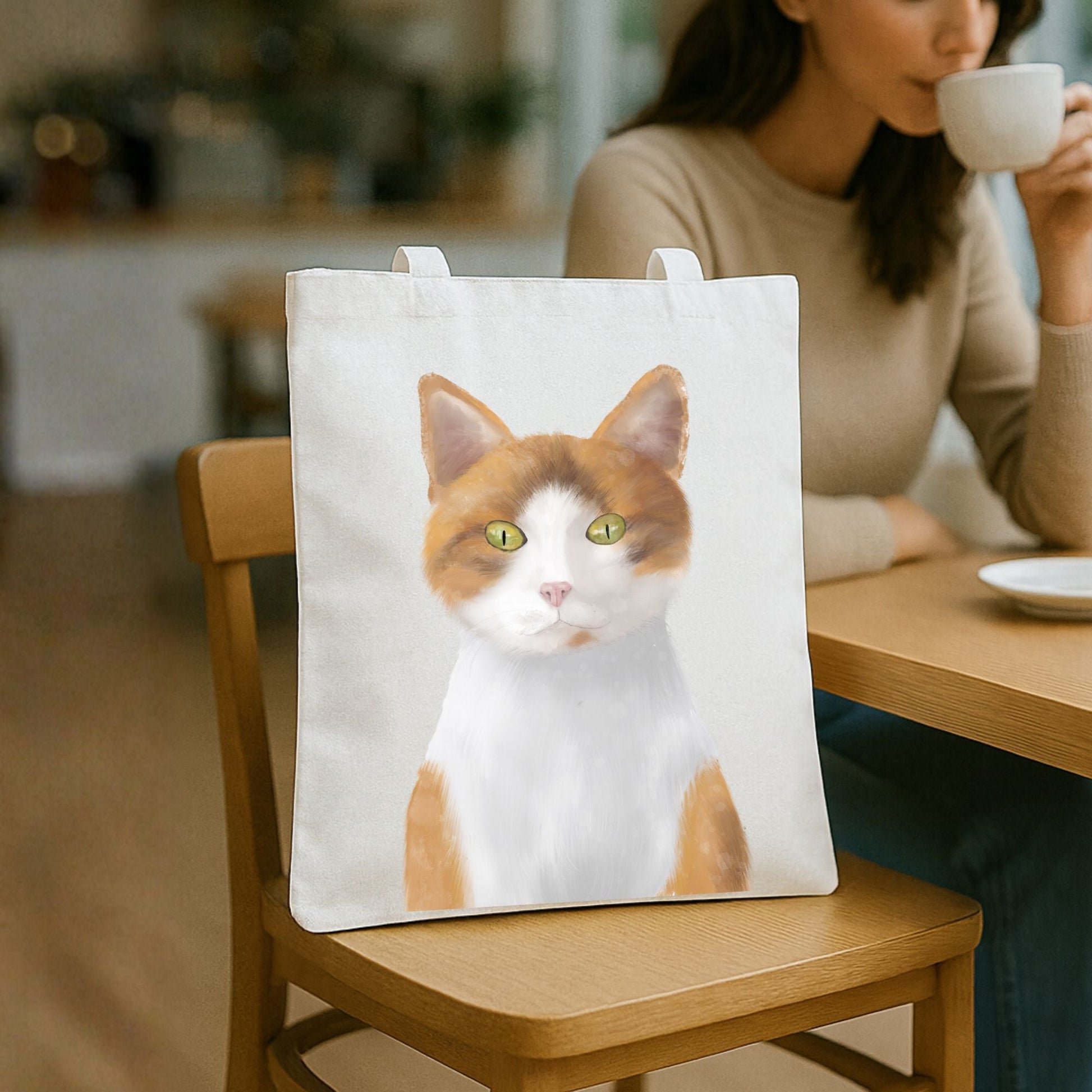Orange and White Cat Portrait Canvas Tote Bag - MerikaArt