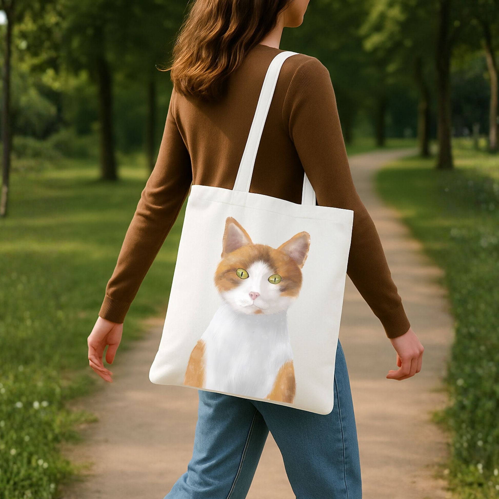 Orange and White Cat Portrait Canvas Tote Bag - MerikaArt