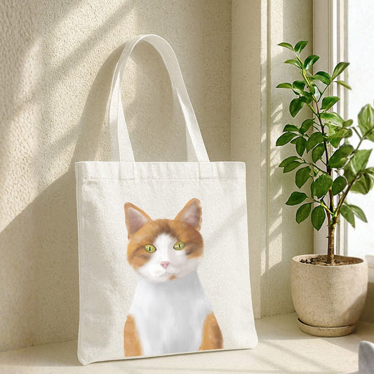 Orange and White Cat Portrait Canvas Tote Bag - MerikaArt