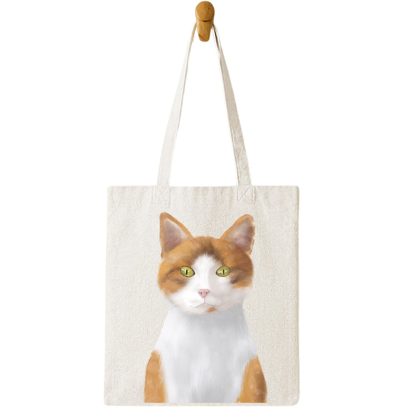 Orange and White Cat Portrait Canvas Tote Bag - MerikaArt