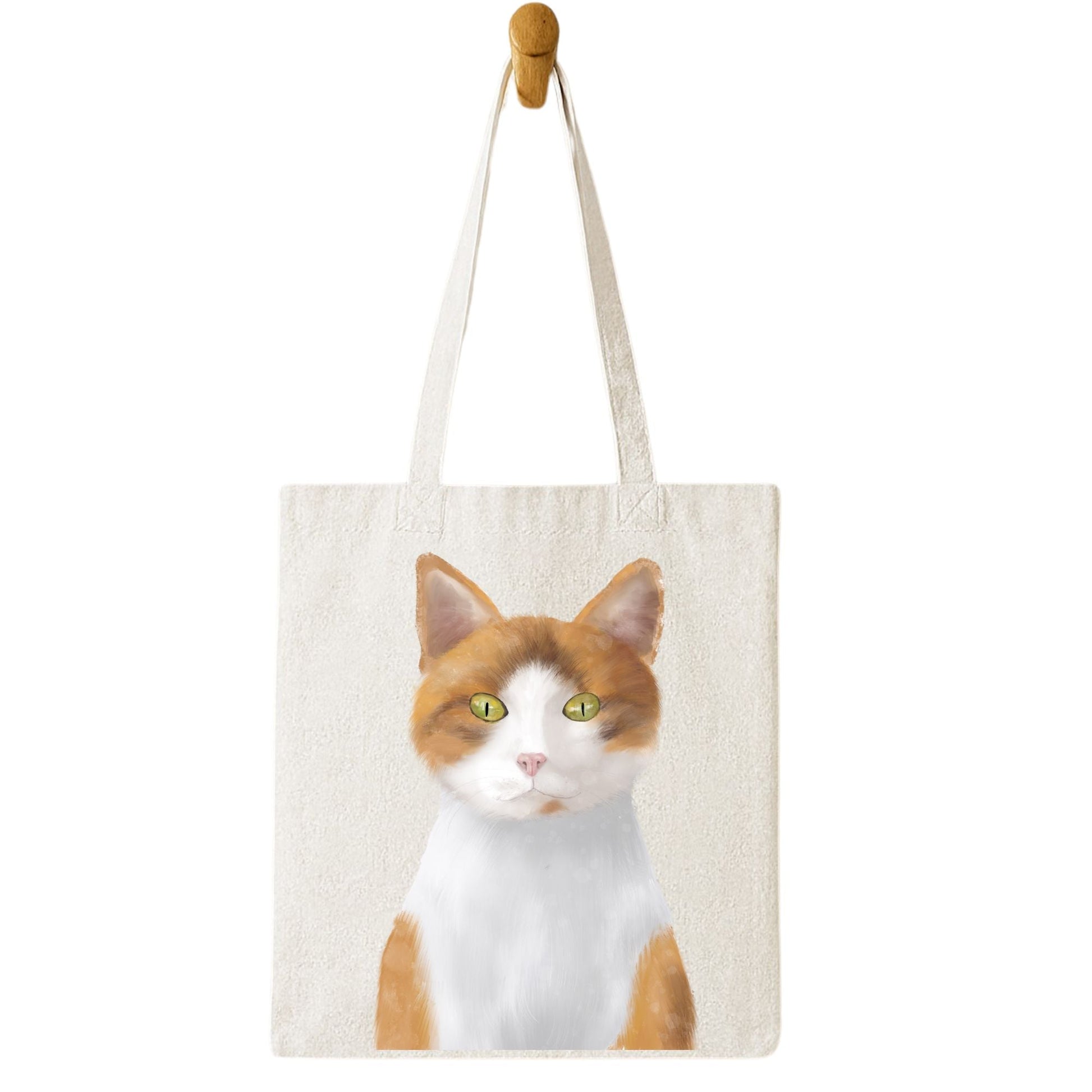 Orange and White Cat Portrait Canvas Tote Bag - MerikaArt