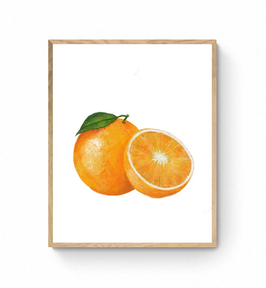 Orange Art Print, Fresh Orange Wall Art, Kitchen Wall Hanging, Dining Room Decor, Citrus Painting, Fruit Illustration, Farmhouse Wall Decor - MerikaArt