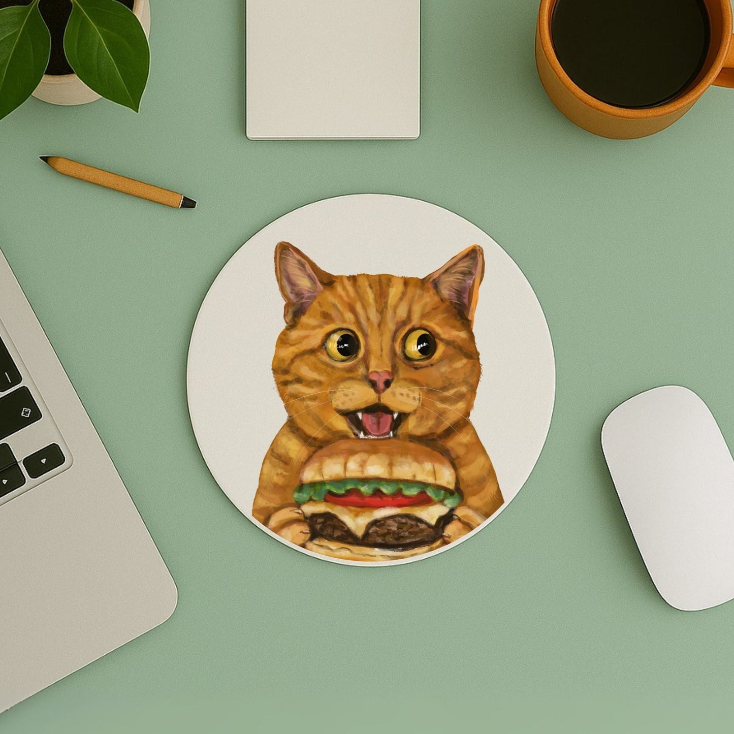 Orange Burger Cat Mousepad - MerikaArt