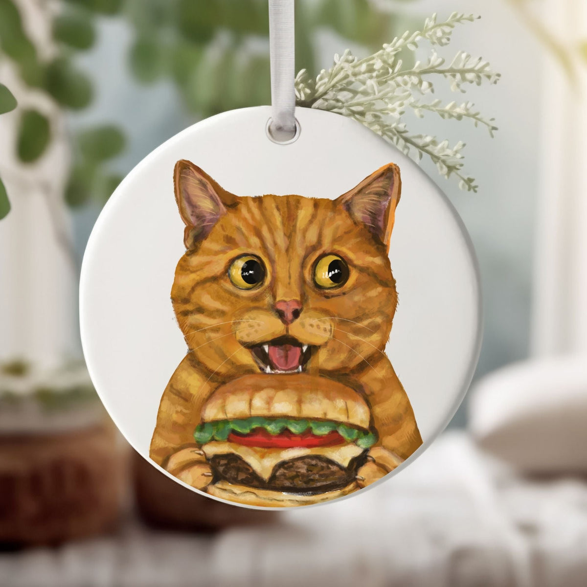 Orange Cat Ceramic Ornament - MerikaArt