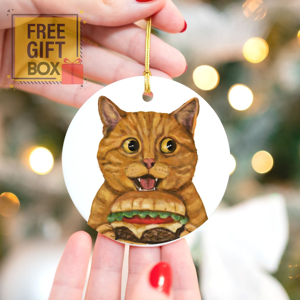 Orange Cat Ceramic Ornament - MerikaArt