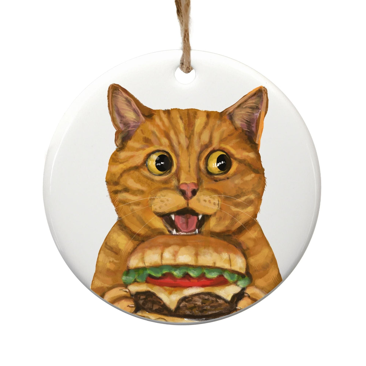 Orange Cat Ceramic Ornament - MerikaArt