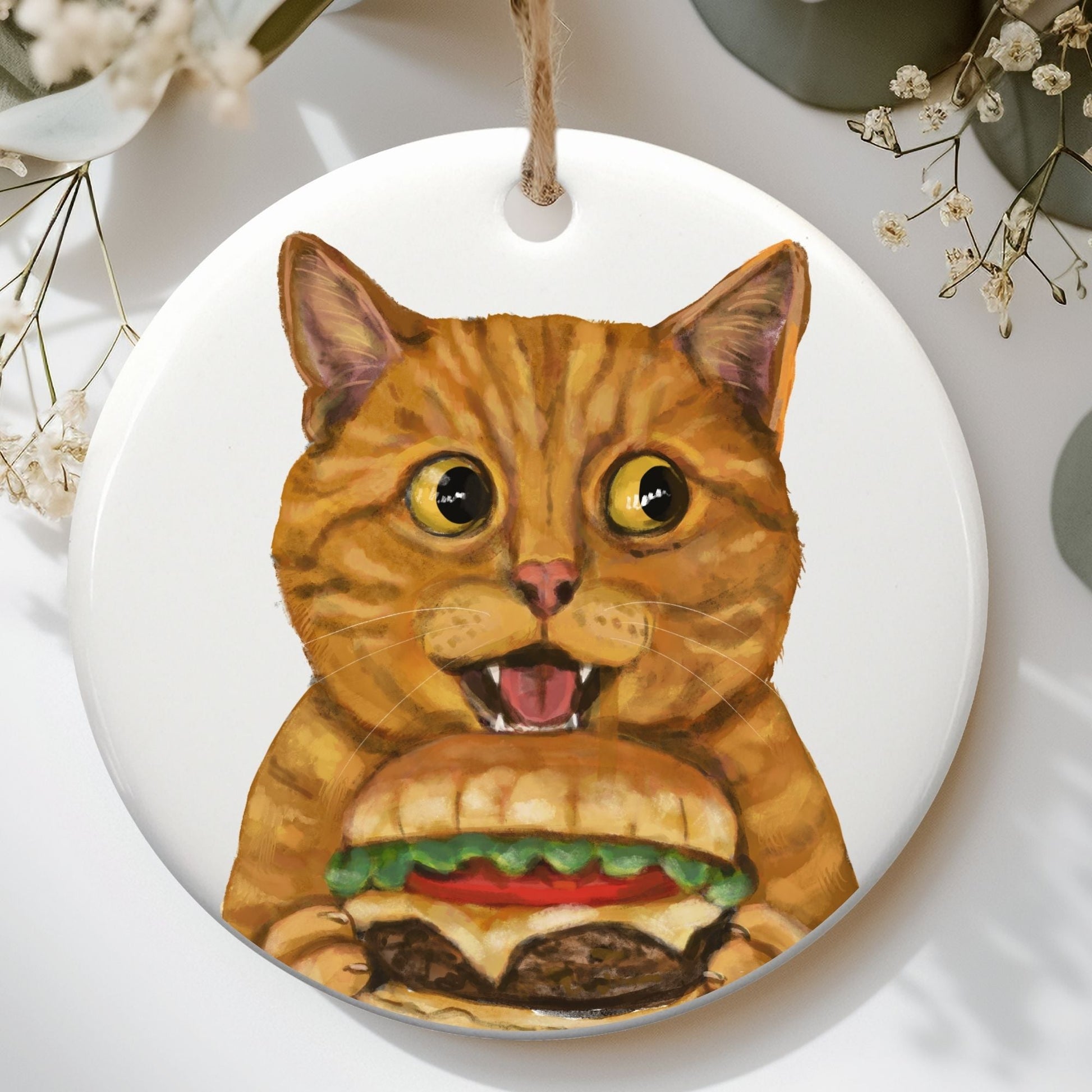 Orange Cat Ceramic Ornament - MerikaArt