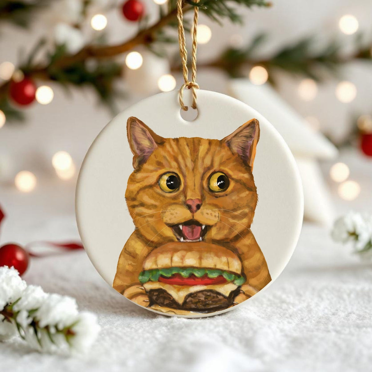 Orange Cat Ceramic Ornament - MerikaArt