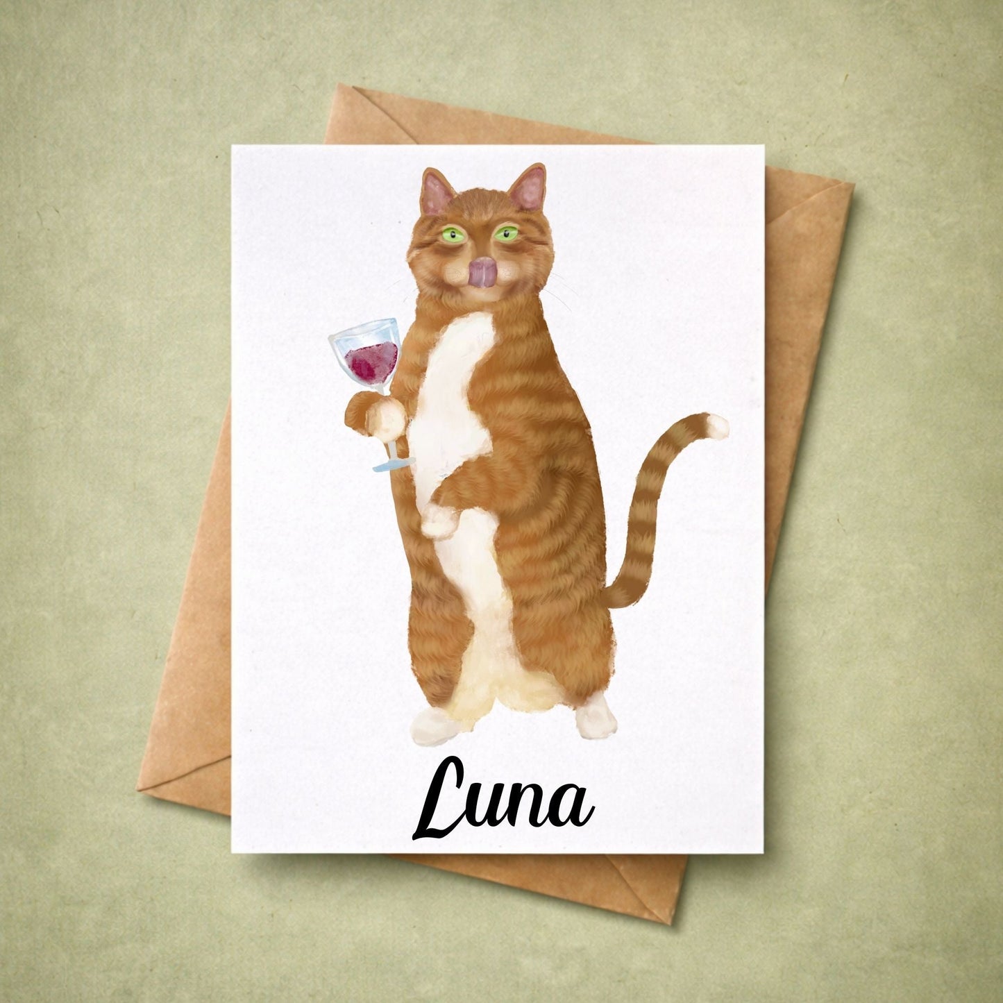 Orange Cat With Wine Postcard - MerikaArt