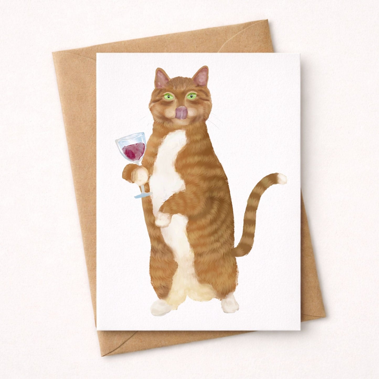 Orange Cat With Wine Postcard - MerikaArt