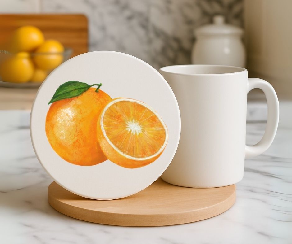 Orange Ceramic Coaster - MerikaArt