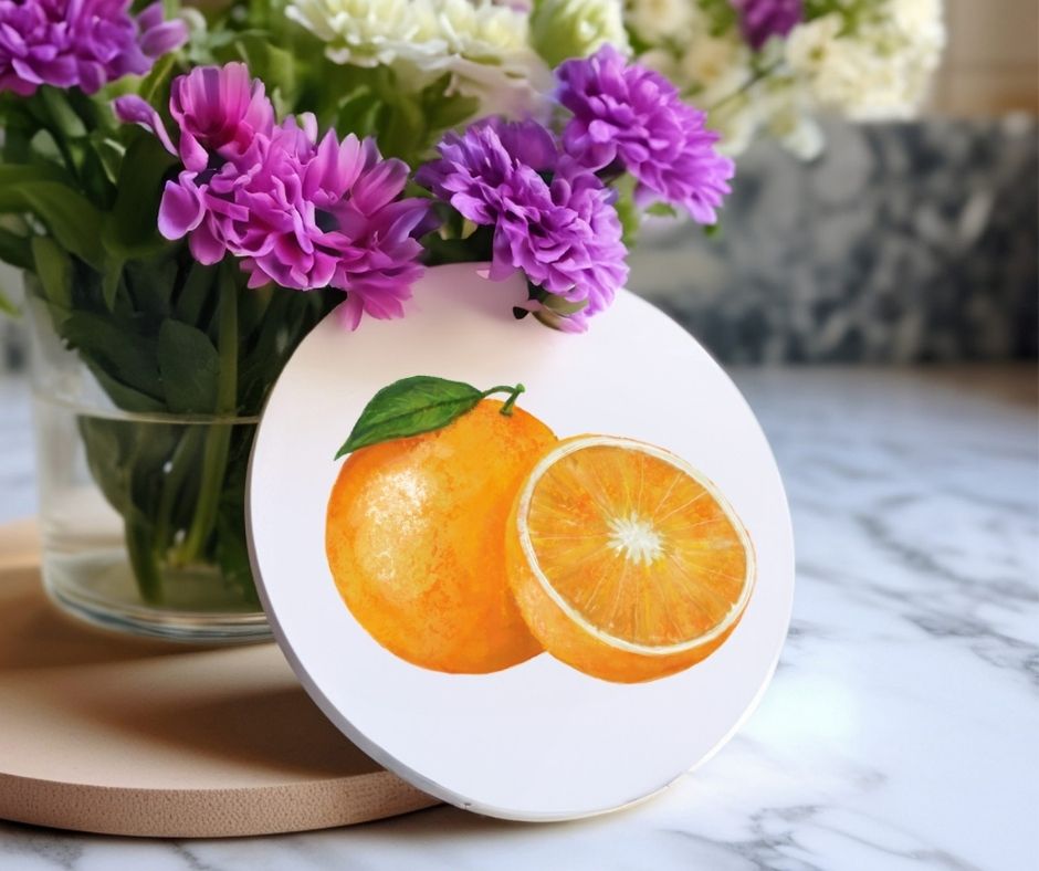 Orange Ceramic Coaster - MerikaArt