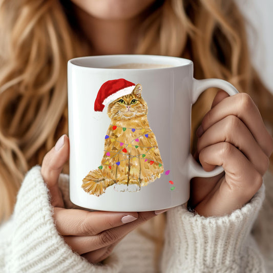 Orange Christmas Cat Mug - MerikaArt