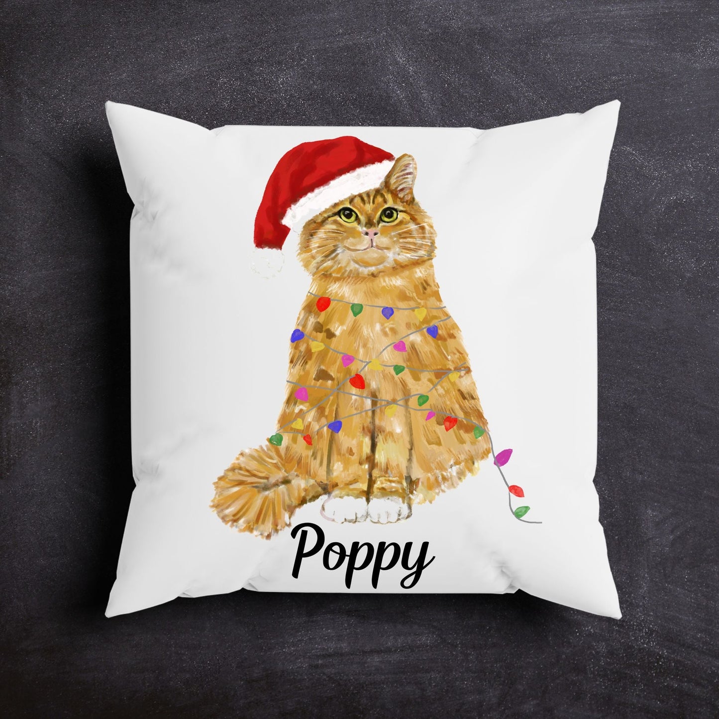 Orange Christmas Cat Pillow - MerikaArt