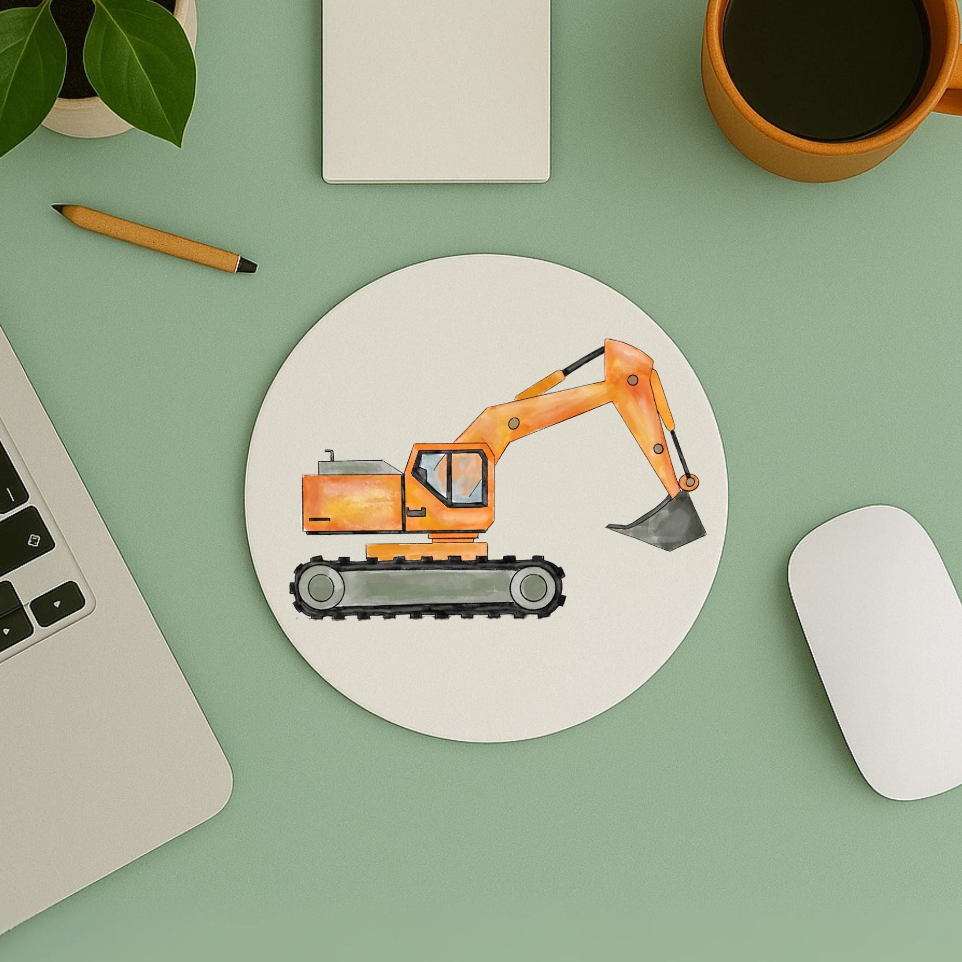 Orange Excavator Mousepad - MerikaArt
