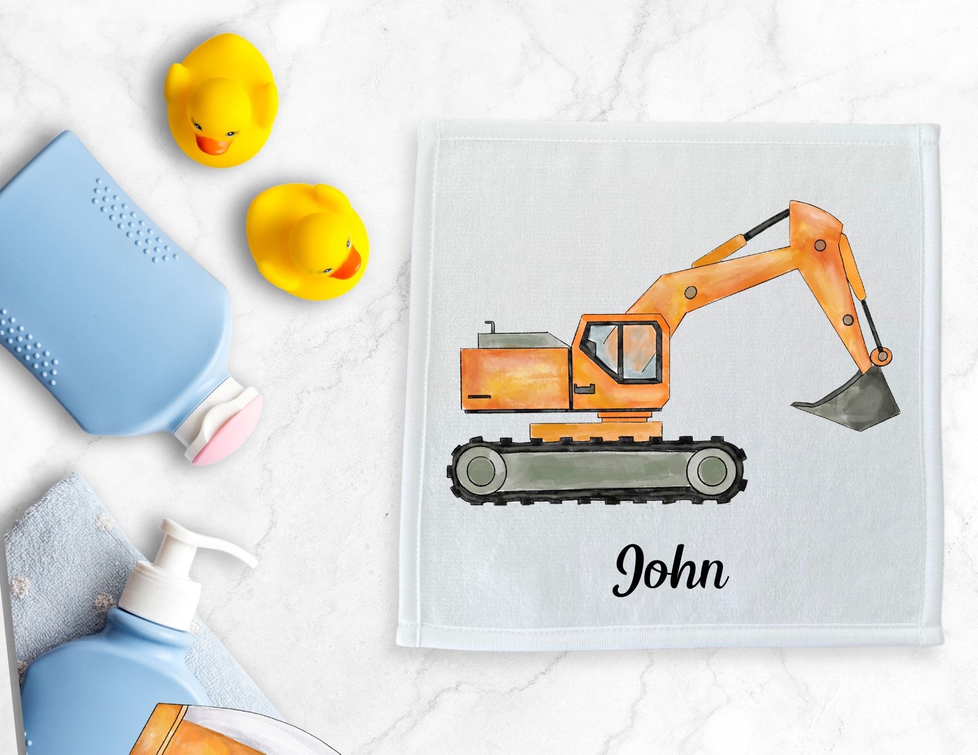 Orange Excavator Washcloth - MerikaArt