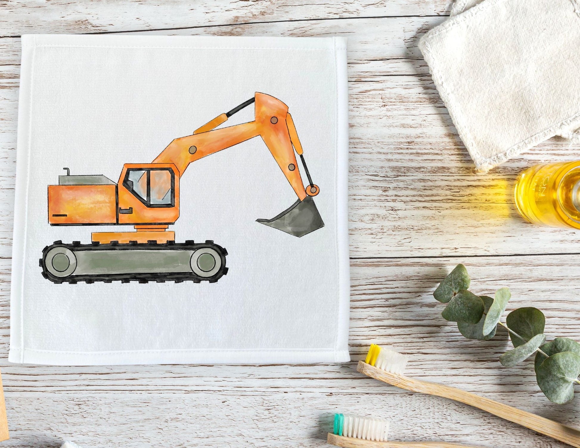 Orange Excavator Washcloth - MerikaArt