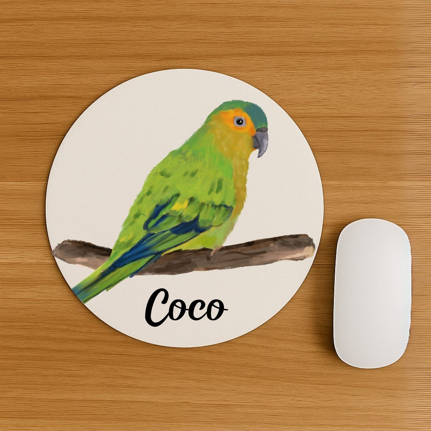 Orange - Fronted Parakeet Mousepad - MerikaArt