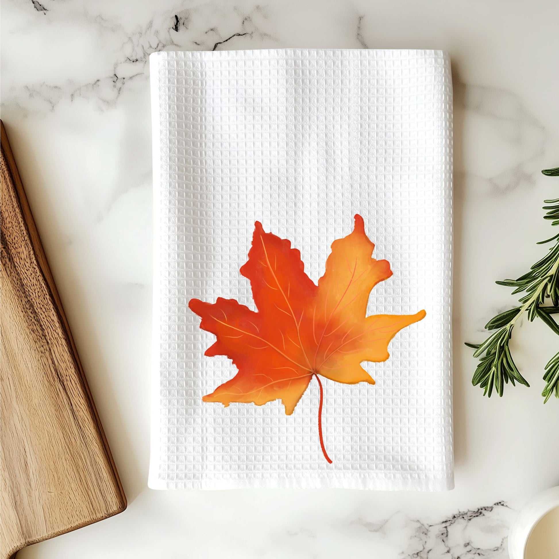 Orange Maple Leaf Kitchen Towel - MerikaArt