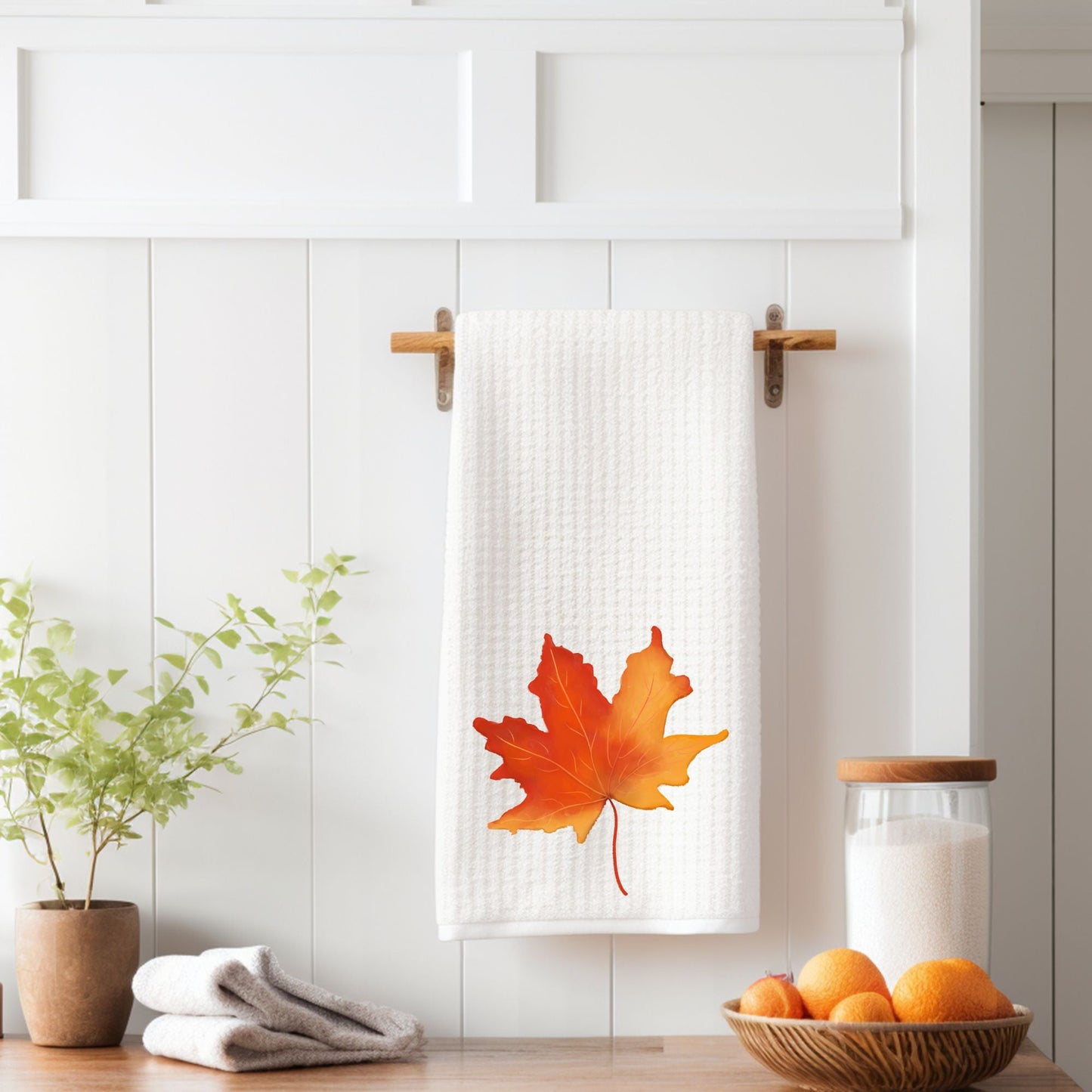 Orange Maple Leaf Kitchen Towel - MerikaArt