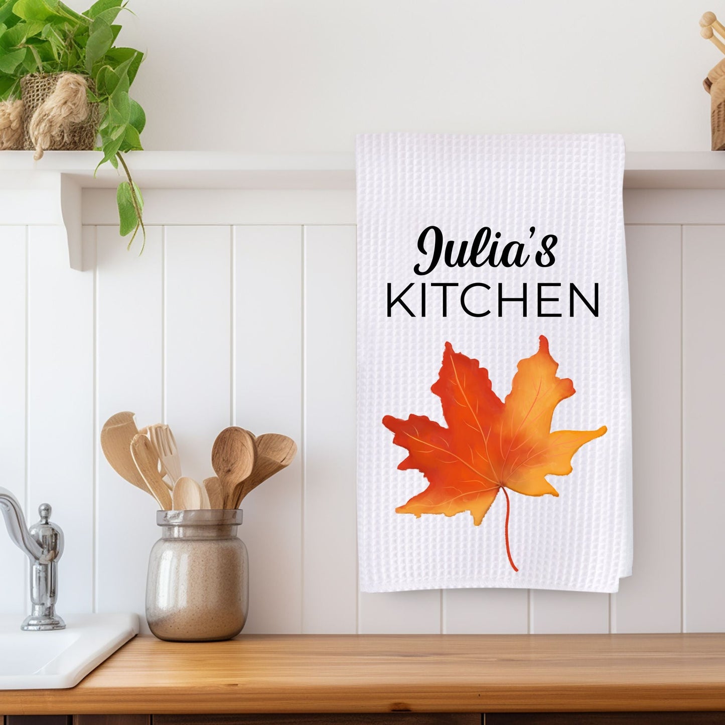 Orange Maple Leaf Kitchen Towel - MerikaArt