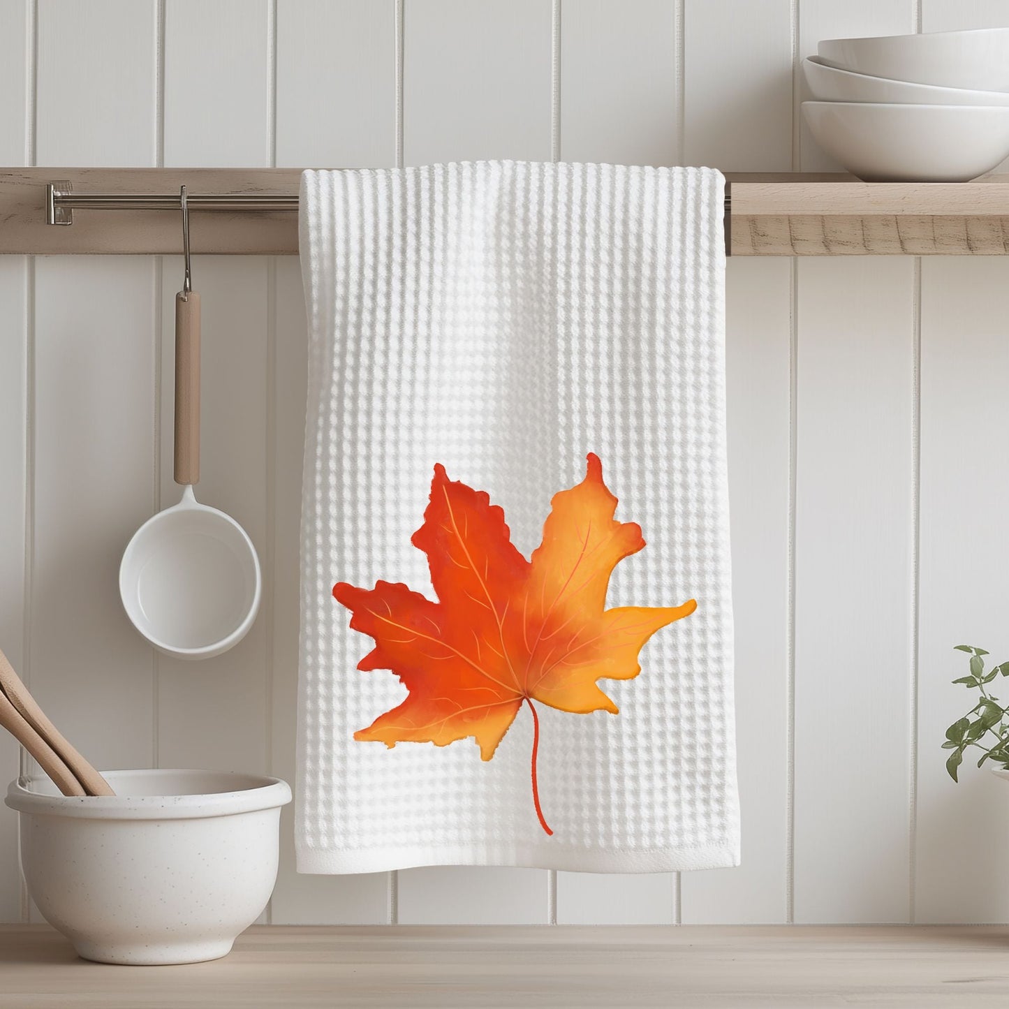 Orange Maple Leaf Kitchen Towel - MerikaArt
