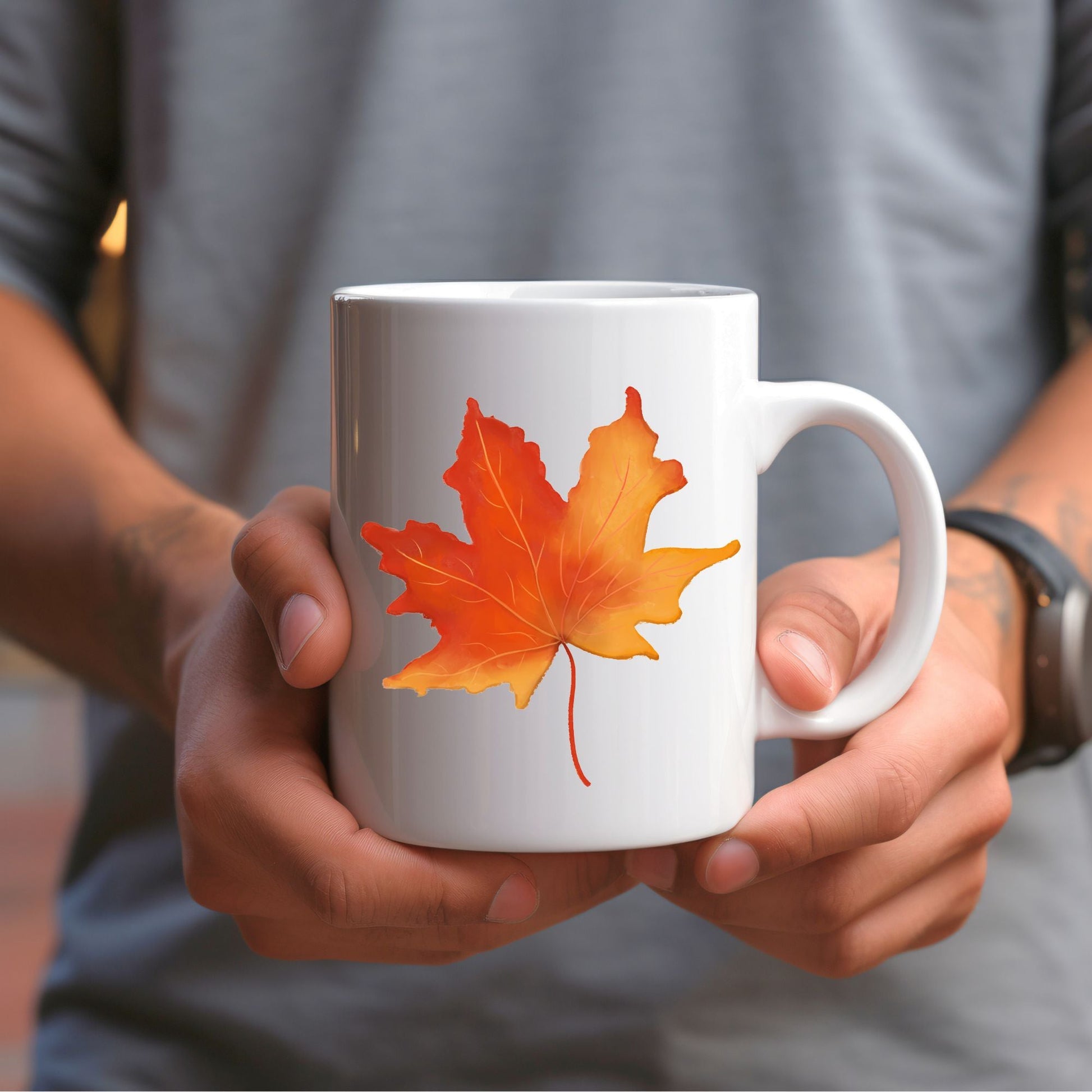 Orange Maple Leaf Mug - MerikaArt