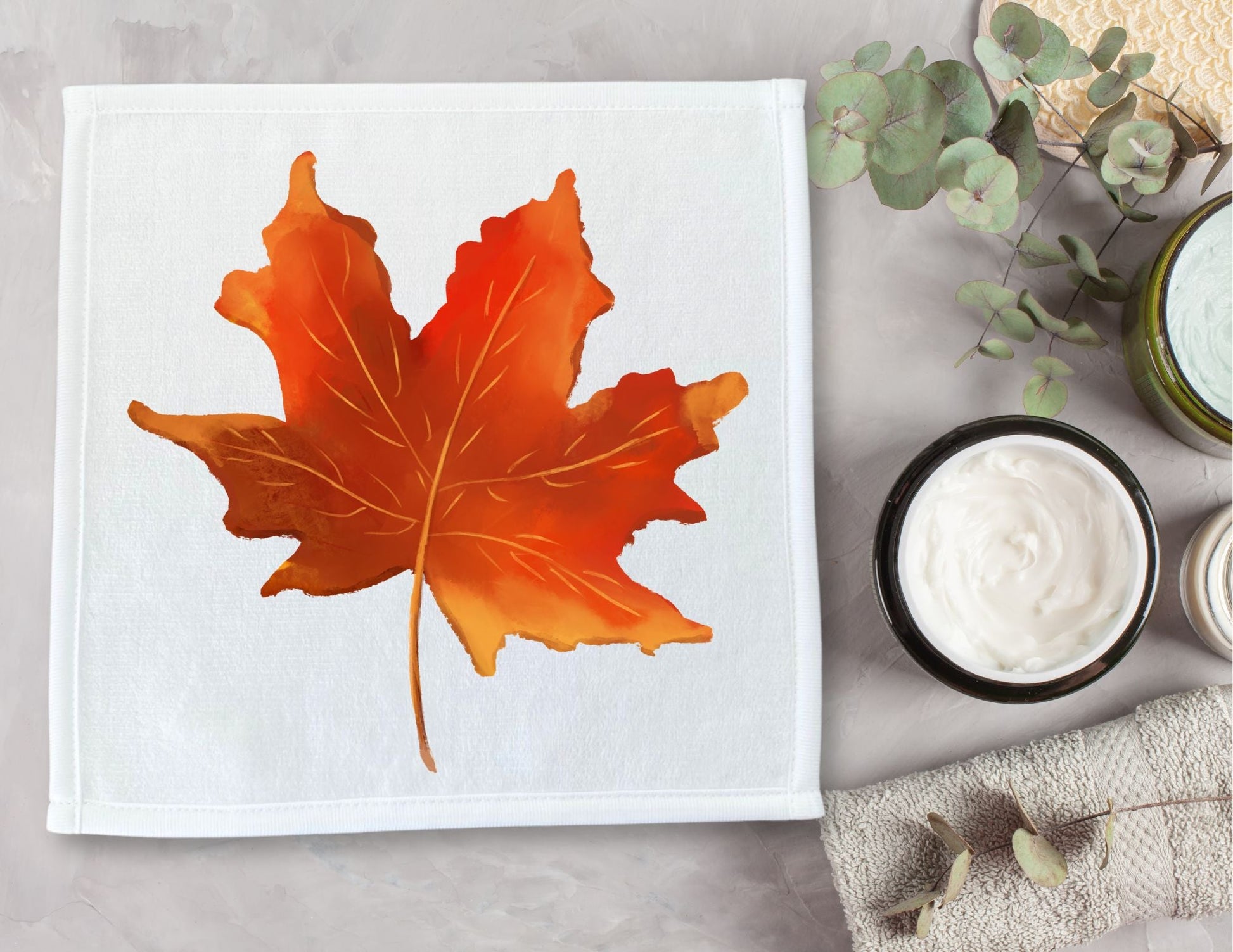 Orange Maple Leaf Washcloth - MerikaArt