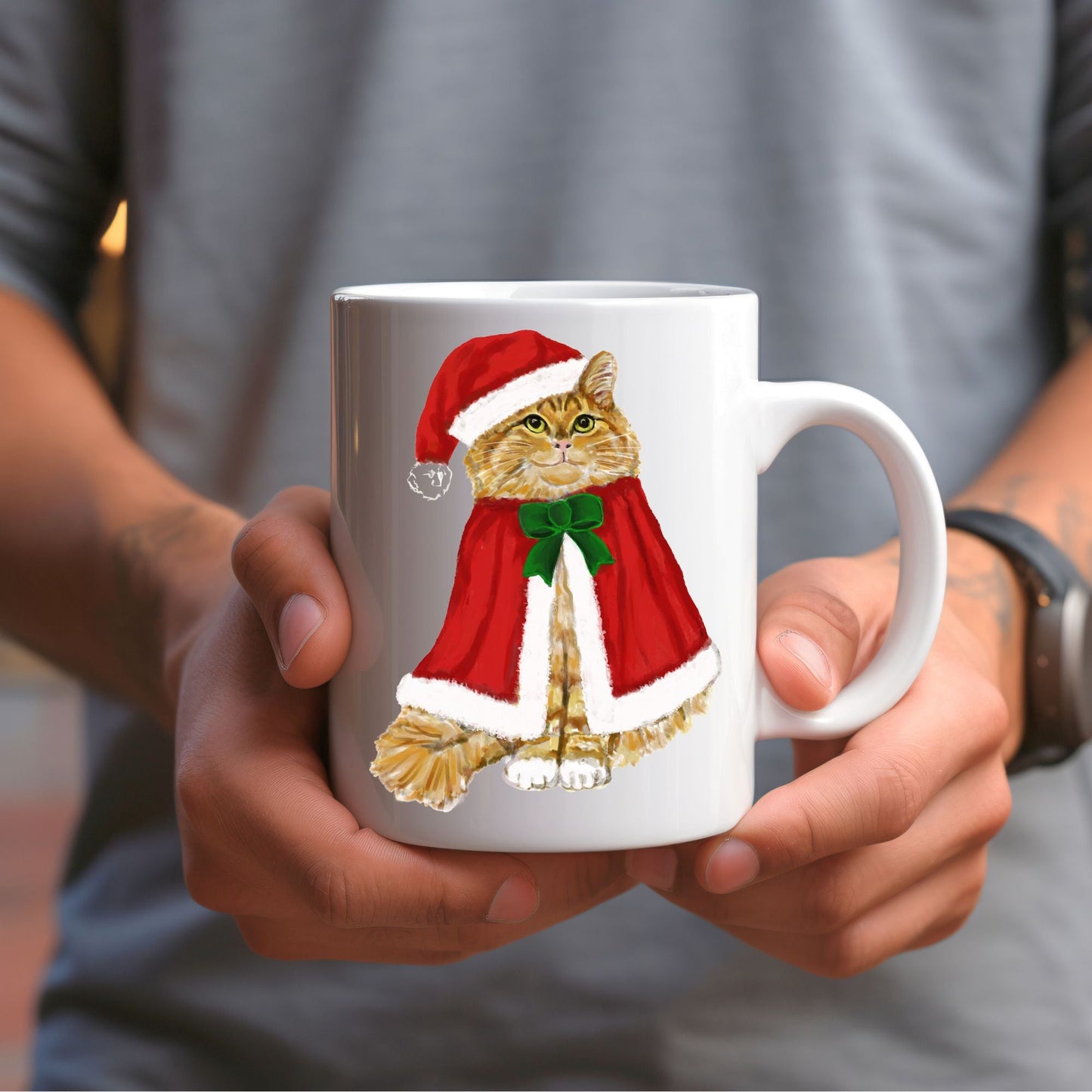 Orange Santa Cat Mug - MerikaArt