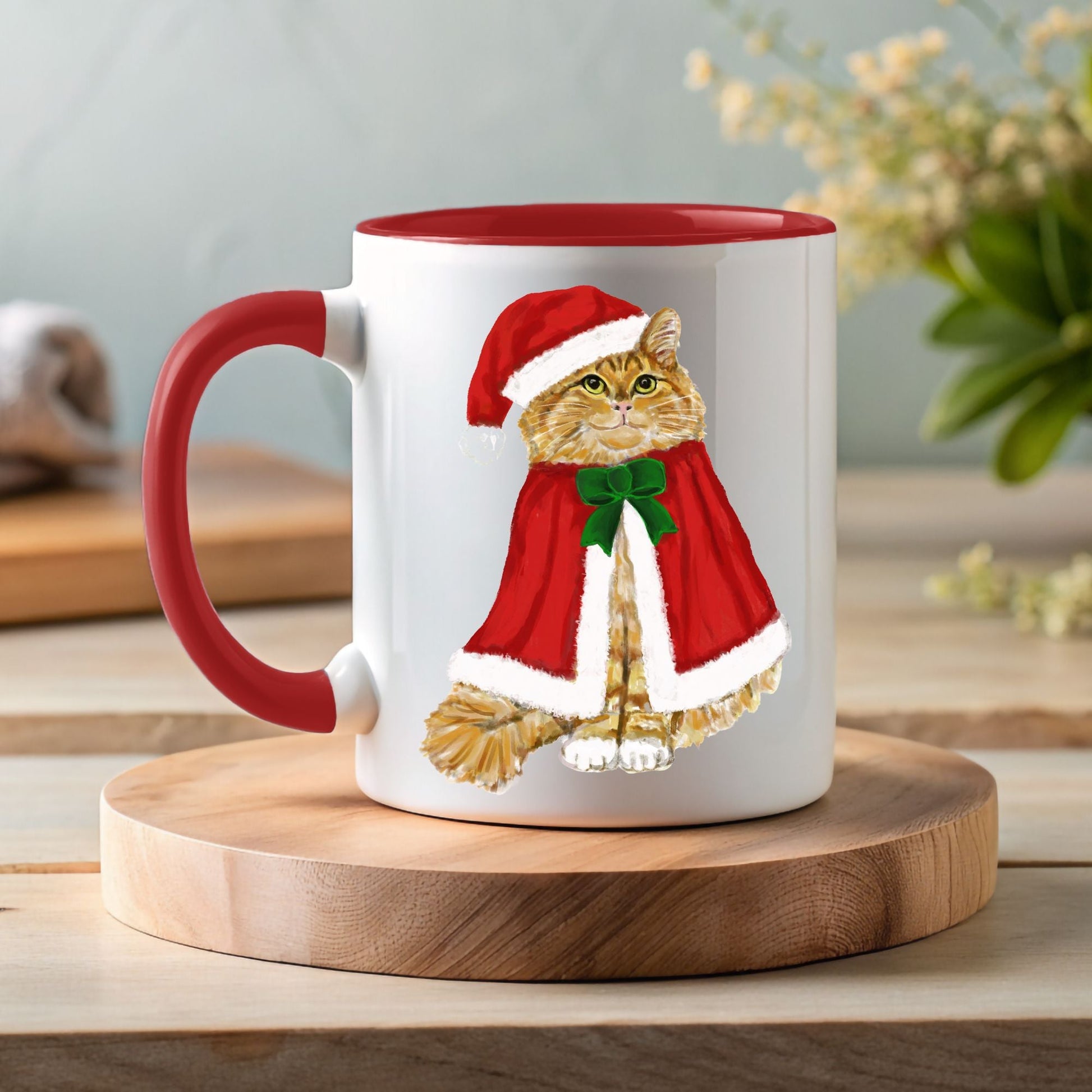 Orange Santa Cat Mug - MerikaArt