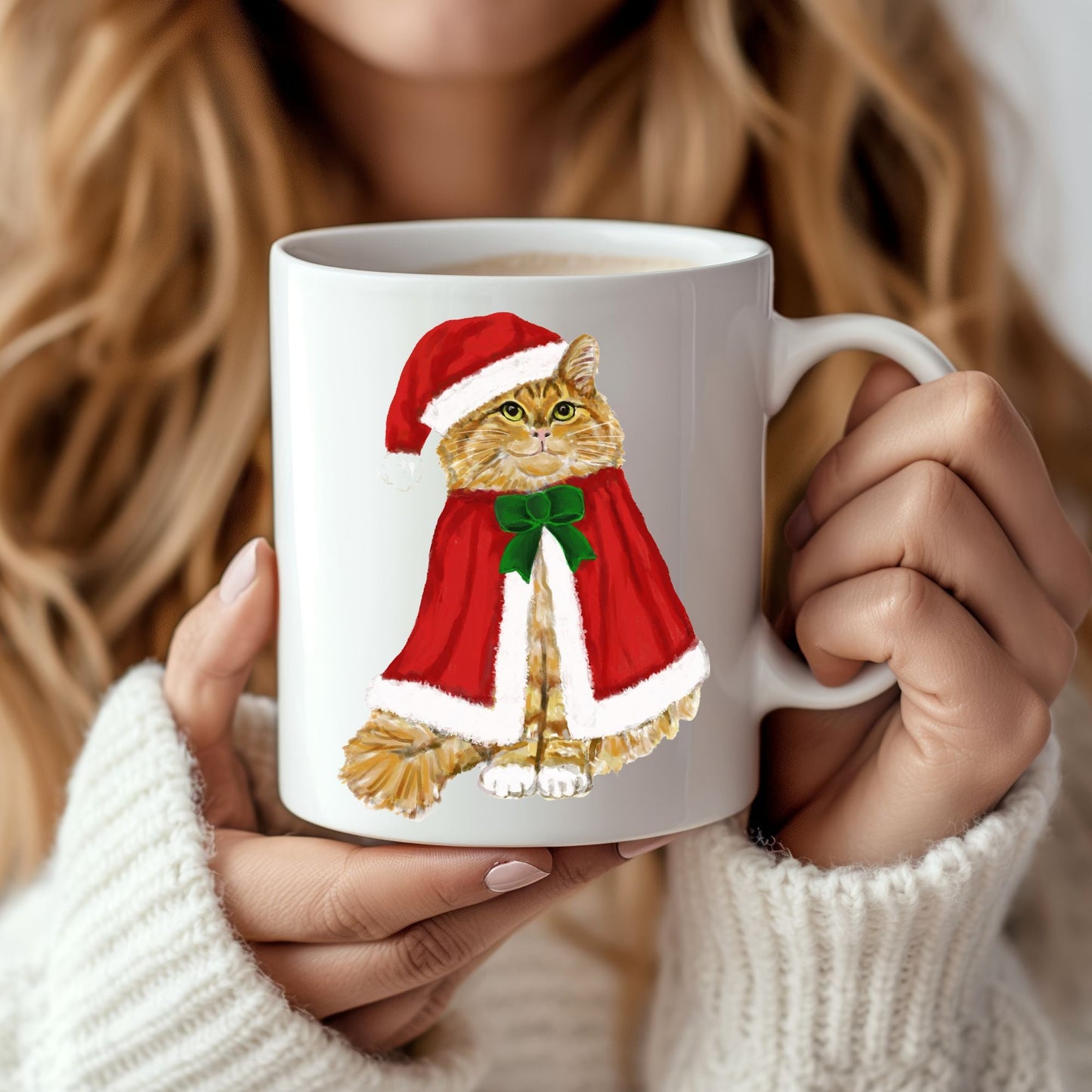 Orange Santa Cat Mug - MerikaArt
