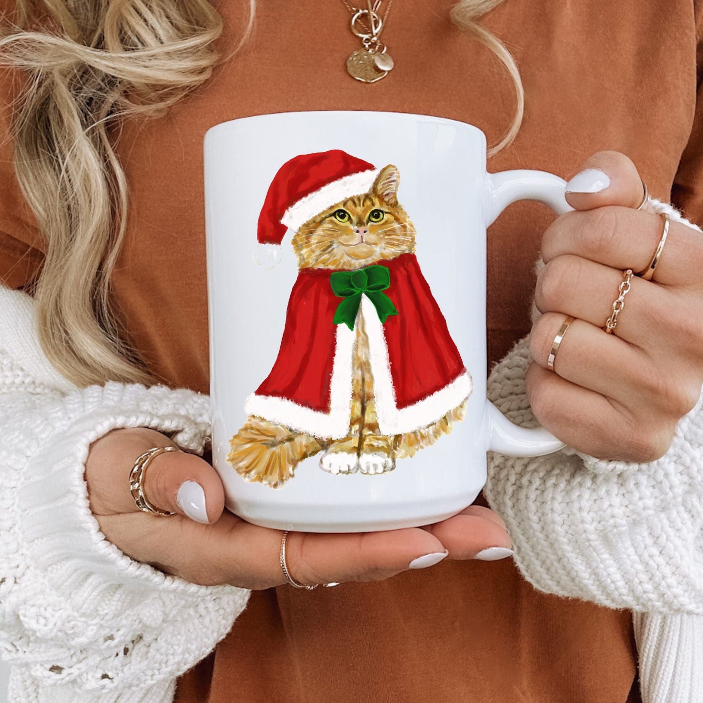 Orange Santa Cat Mug - MerikaArt