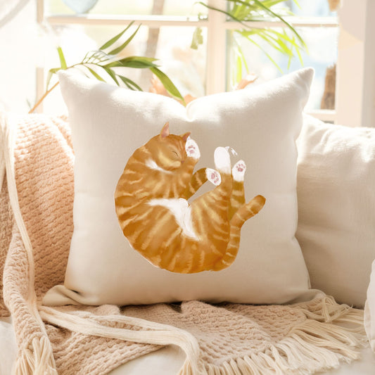 Orange Sleeping Cat Pillow - MerikaArt