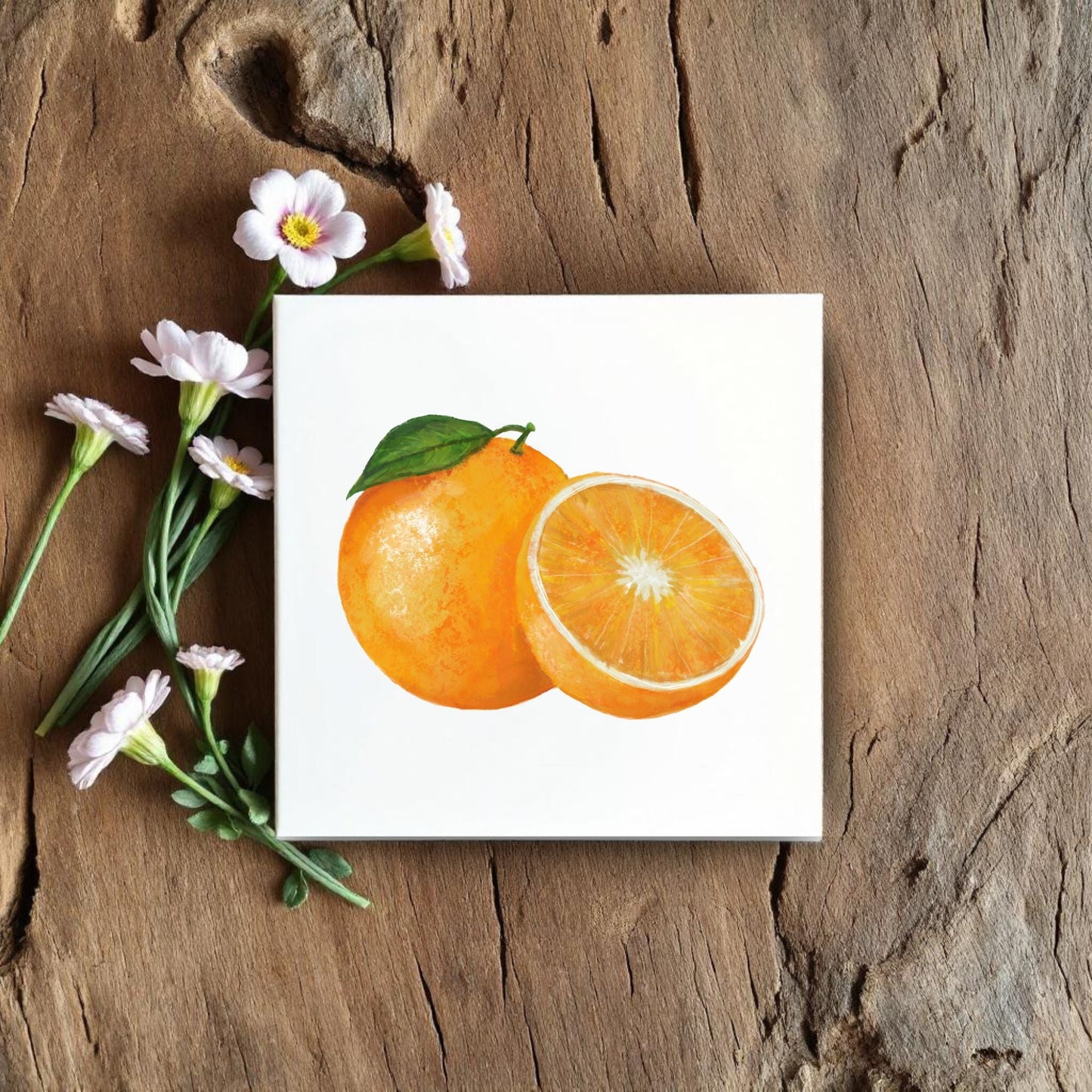 Orange Slice Ceramic Tile – Handcrafted Kitchen Decor - MerikaArt