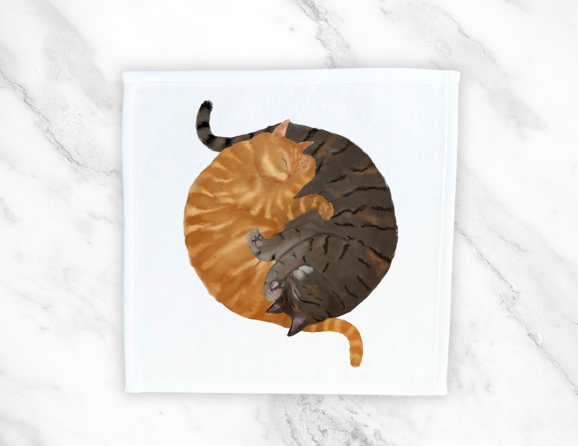 Orange Tabby and Gray Tabby Cats Sleeping Washcloth - MerikaArt