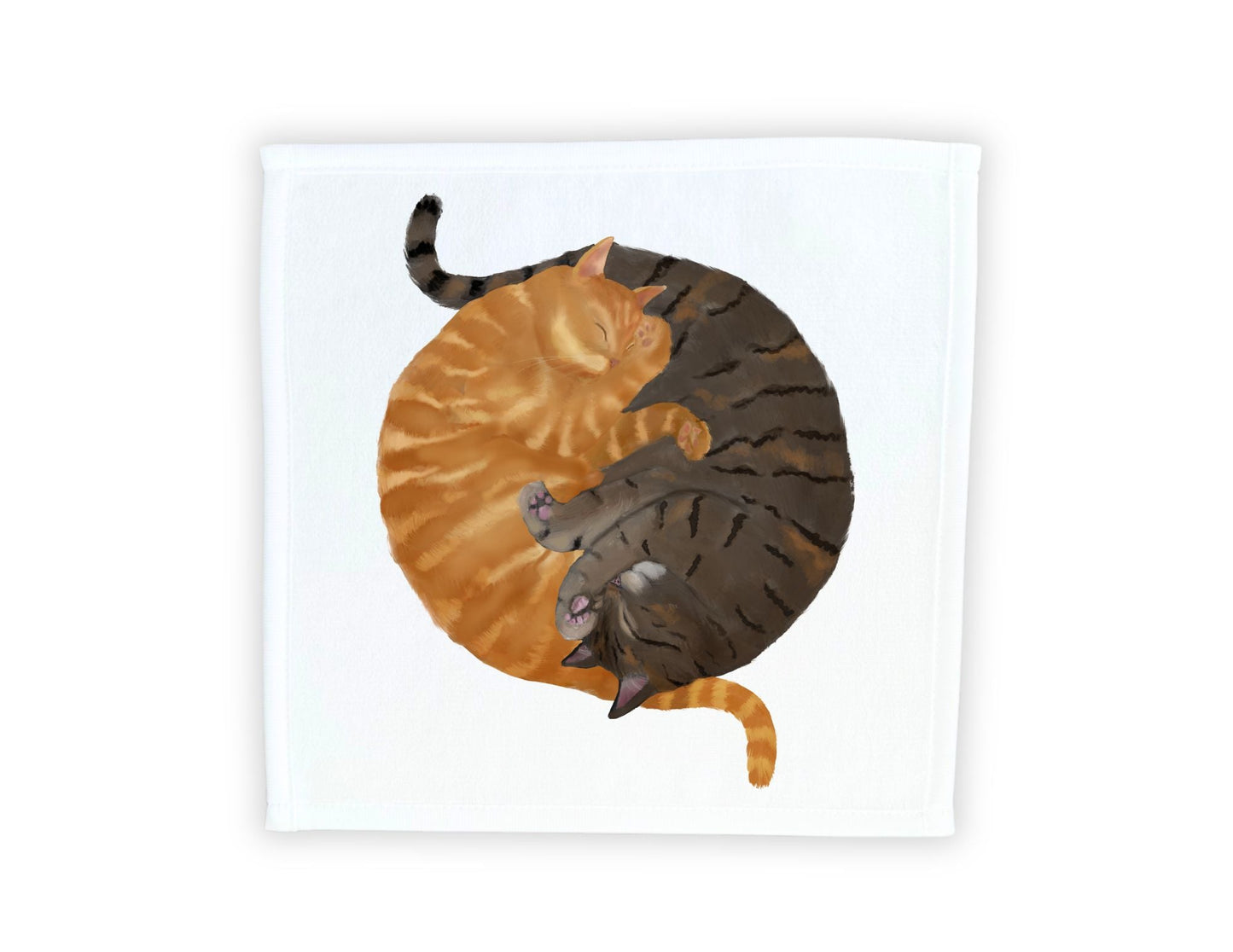 Orange Tabby and Gray Tabby Cats Sleeping Washcloth - MerikaArt