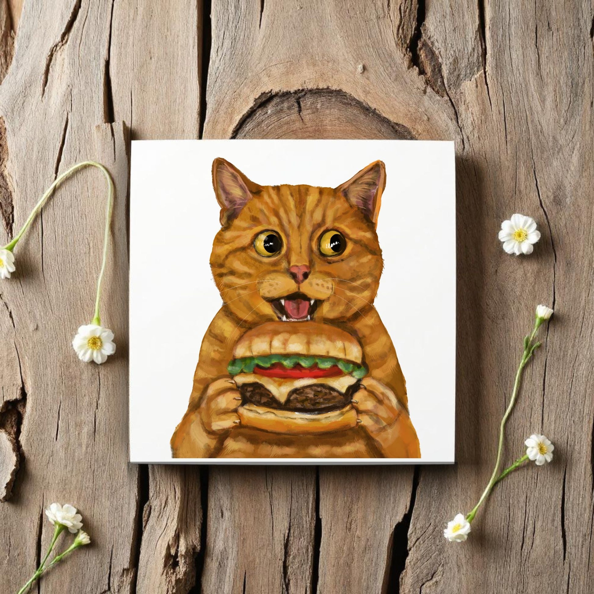Orange Tabby Burger Cat Ceramic Tile - MerikaArt