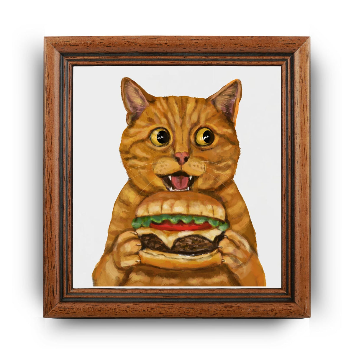 Orange Tabby Burger Cat Ceramic Tile - MerikaArt