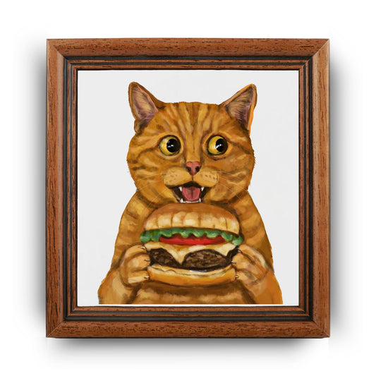 Orange Tabby Burger Cat Ceramic Tile - MerikaArt